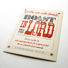 Load image into Gallery viewer, 2 Corinthians 10:17-18, Boast in The Lord, printed on fine art paper with textured western design