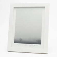 Load image into Gallery viewer, Black and white print of tree in fog with Psalm 46:10 at the bottom in a white frame
