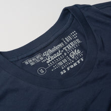 Load image into Gallery viewer, Close up of Matthew 25:40 printed in a modern type design on navy blue t shirt
