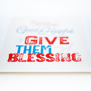 Macro photo of "give them a blessing" from Ephesians 4:29 shot with selective focus