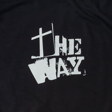 Load image into Gallery viewer, Close up of Black Christian t shirt with &quot;The Way&quot; from John 14:6 printed in white