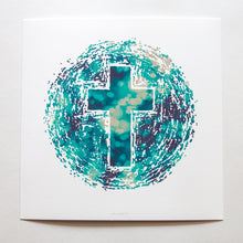 Load image into Gallery viewer, Abstract of the world with Christian cross in the middle with bokeh on white fine art paper